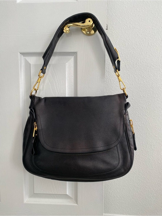 Tom Ford Handbags - Tom Ford Large Jennifer Black Leather Shoulder Bag with Gold Hardware